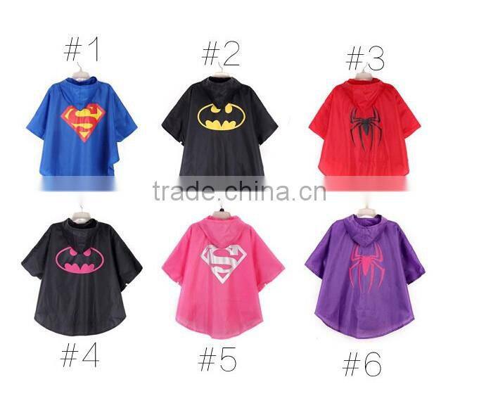 Wholesale 2017 new popular polyester waterproof super hero kids raincoats