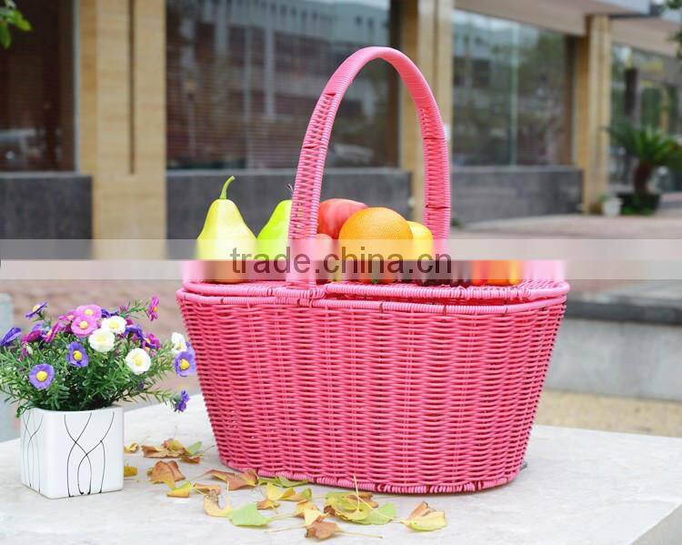 Wholesale plastic wicker storage basket oval shape fruit basket with cover