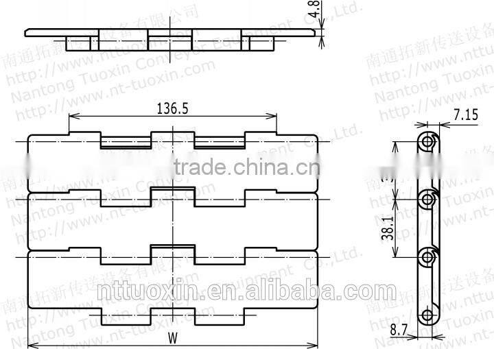 821 Plastic Double Hinge Flat Top Conveyor Chain