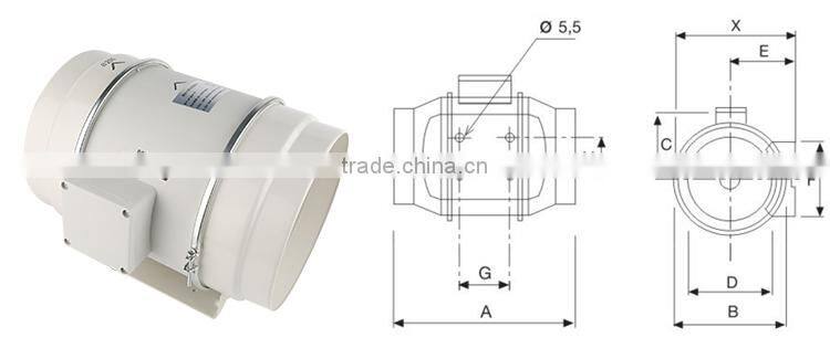 Hon&Guan 8Inch 840CMH Airflow Mixed Flow Inline Duct Fan for Basement