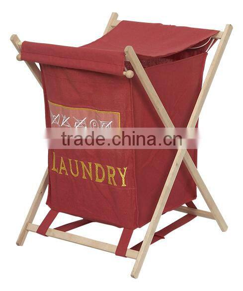 Durable Red Foldable Cotton Canvas Laundry Hamper With Drawstring Cover Dirthy Clothes Storage Folding Laundry Bag Custom Design