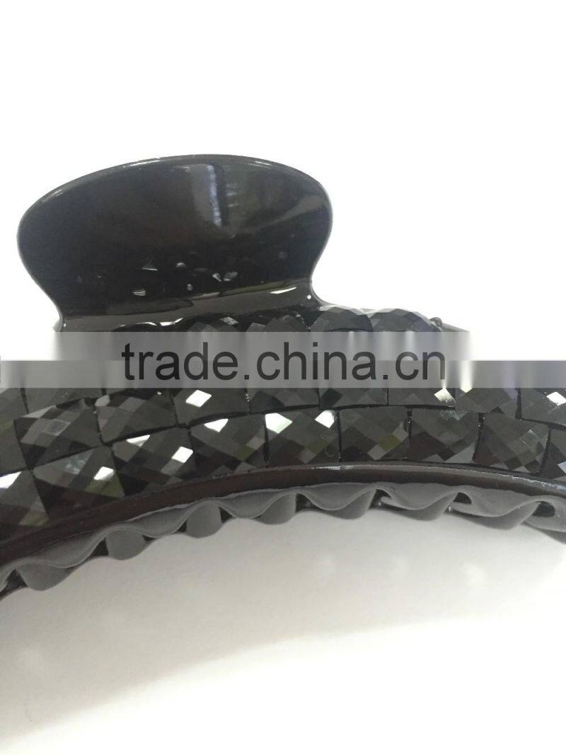 2016 big black beautiful rhinestone floral hair clips plastic hairpin for women