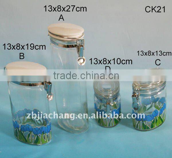 oval glass storage jar for food with clip lid CK21