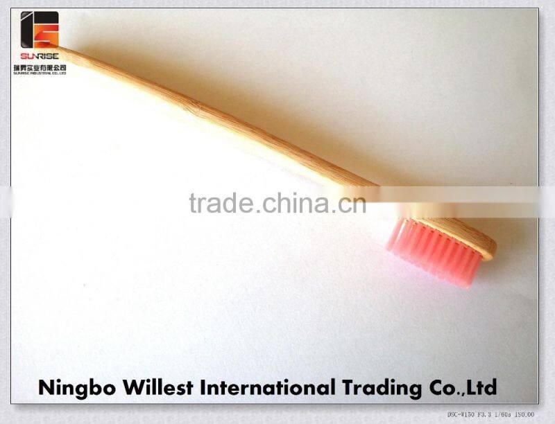 high quality bamboo toothbrush with soft pink bristle