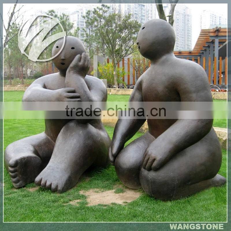 Garden Landscape Bronze Dancing Fat Couple with Bicycle Sculpture