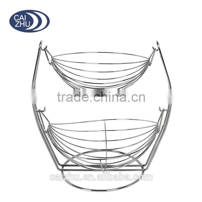2 Tier Chrome Swinging Fruits Vegetable Bowl Basket Rack Storage Stand Holder