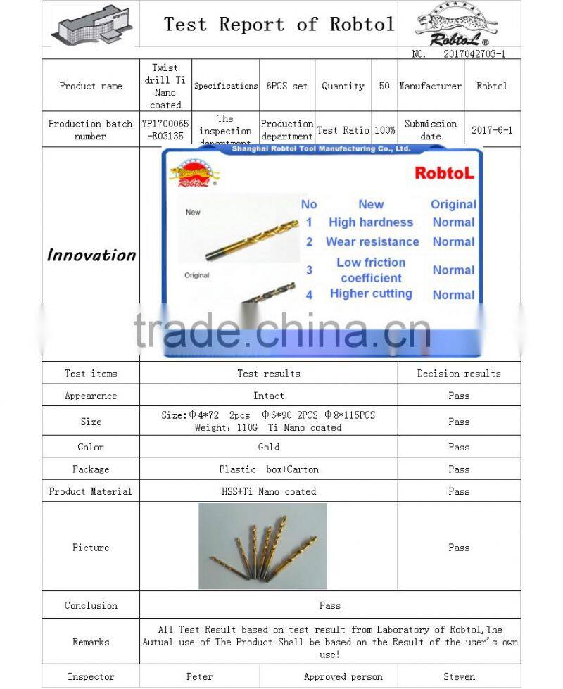 6pcs nano titanium coating straight shank Hss Twist Drill Bits Cobalt Fully Ground Bright Finish drilling Metal Forged Alloy