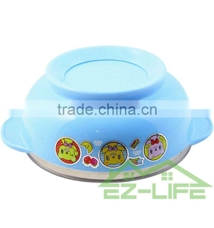 Shockproof sucker and handle stainless steel baby bowls with lids
