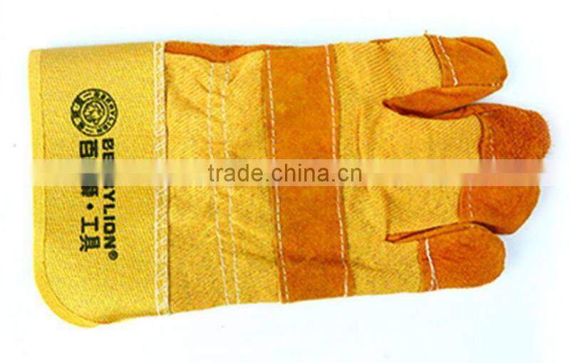 Yellow color welding protective leather gloves for men, short cuff