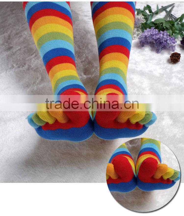 High quality long section colorful strip five fingers socks long stocking toes socks