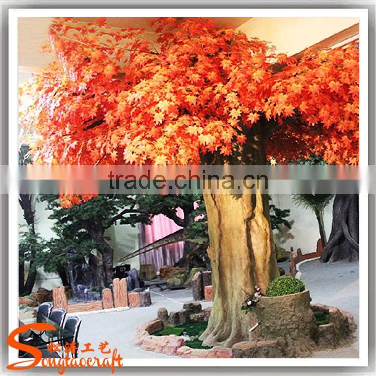 Wholsale artificial tree fiberglass tree and artificial red maple tree for decoration indoor