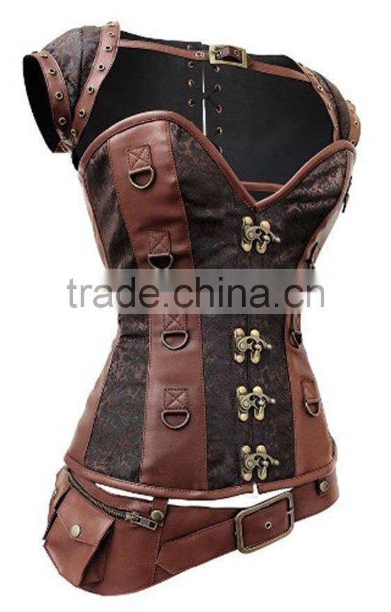 Victoria Brown Steampunk Leather neck slimming corset
