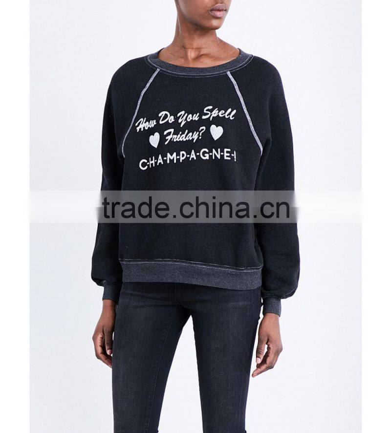 Wholesale Women Apparel Casual Long Sleeves Round Neck Ribbed Trims Jersey Sweatshirt(DQE0261T)