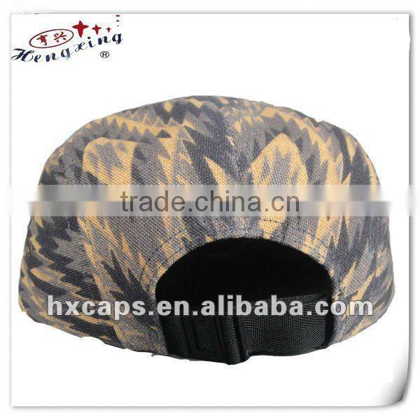 Custom printed flat brim 5 panel hat aztec print hat