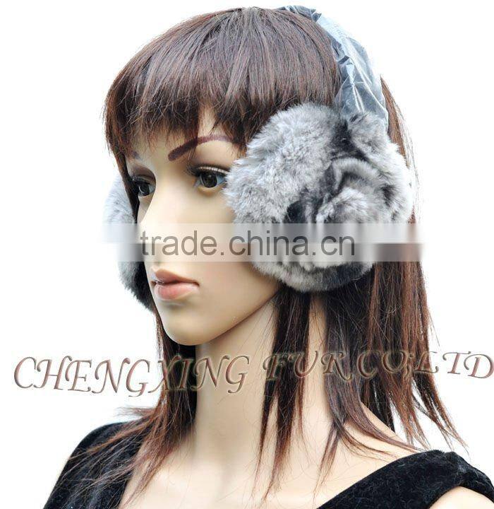 CX-EM-03P Women Funny Genuine Rex Rabbit Fur Floral Ear Muff