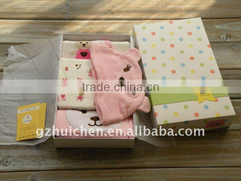 mom and bab 2012 summer baby wear 100% cotton newborn suit 5in1 gift box