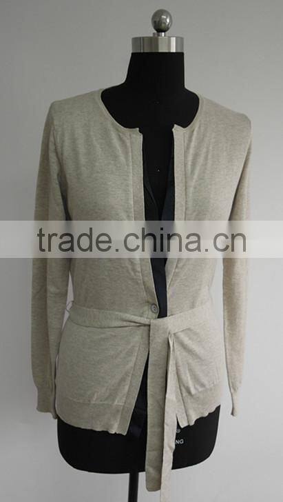 Fashion Ladies 12gg knitted cardigan sweater with a belt