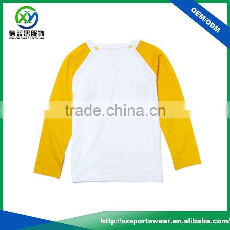 High quality soft breathable color combination t-shirt organic cotton t shirt for kids