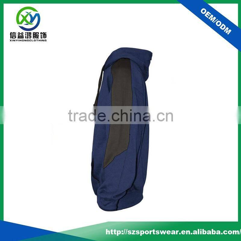 Top Quality Polyester / Cotton Blue with Dark Gray Running Hoodie