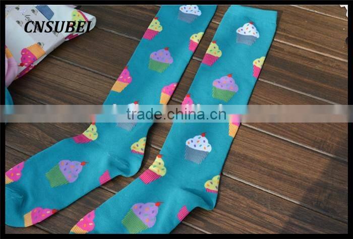 200 Needle fresh color korean cute cartoon ice cream women tube socks for young girl normal wearing