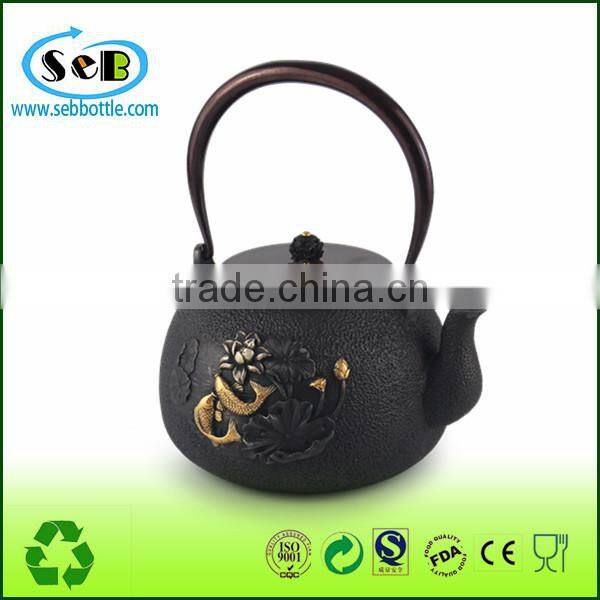 Eco-friendly Cast Iron teapot with embossed Lotus decor for wholesale