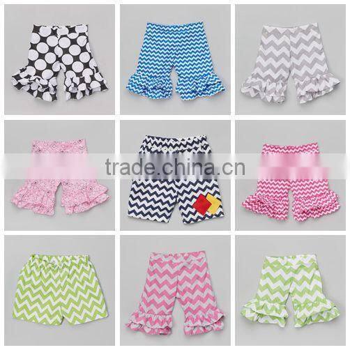 Boutique Double Ruffle Pants Childrens Chevron Pants wholesale Summer Cotton knit ruffle pants for girls