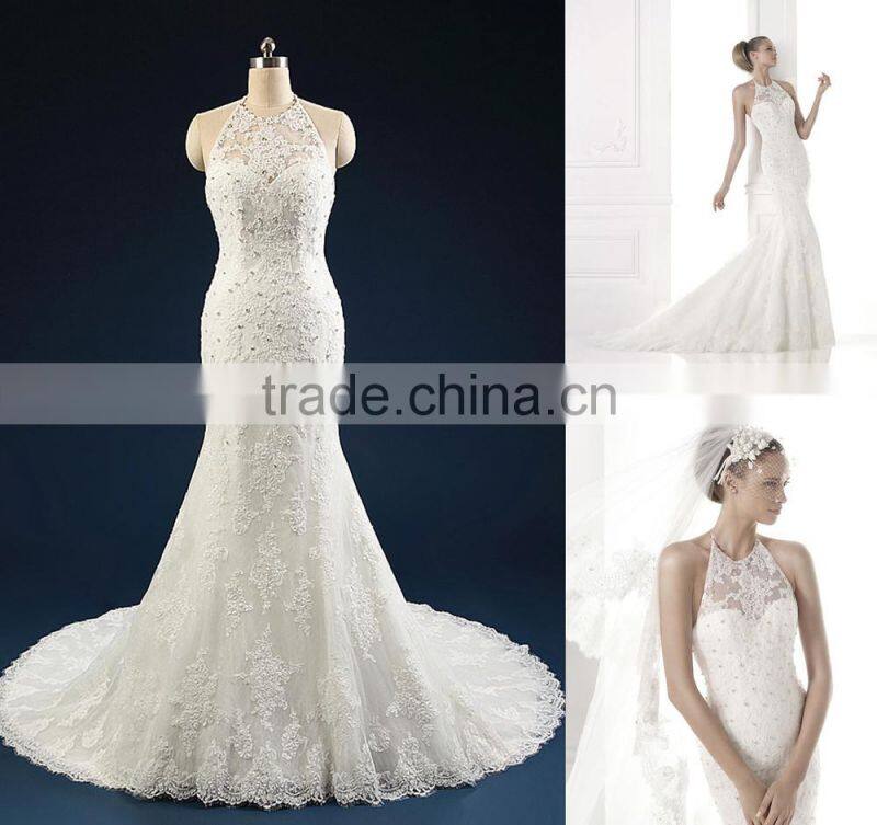2017 Sexy Shoulder belt lace mermaid color wedding dress bridal for bride Scoop neckline bridal dress F10601