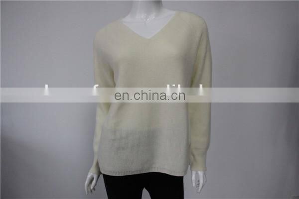 162-96 women flat knit v neck reverse cashmere sweater