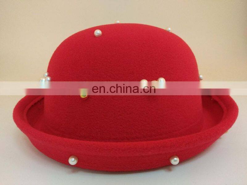 Winter girls fashion hats Imitation wool red formal hat with bowknot