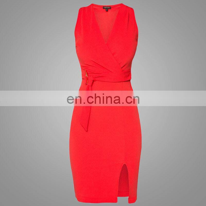 Elegant dress women summer red knee length bandage dress sexy pencil wiggle dress