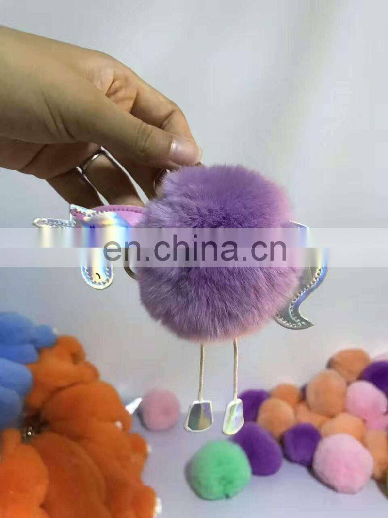 hot selling Christmas gift Cute pineapple Fur Key Chain Pom Pom Car key Ring