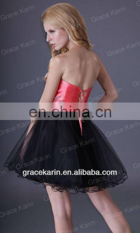 2015 Short Mini Cocktail Dress Grace Karin Strapless Sweetheart Black Watermelon Cocktail Party Dress CL3824