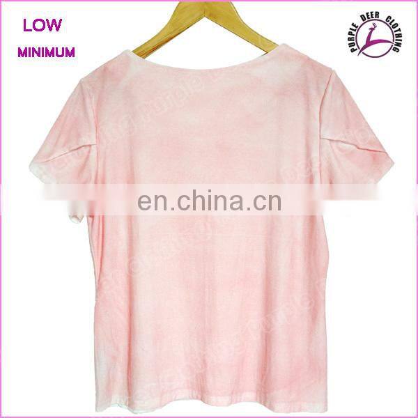 Women color spray printing t-shirts new neckline design cotton t shirt