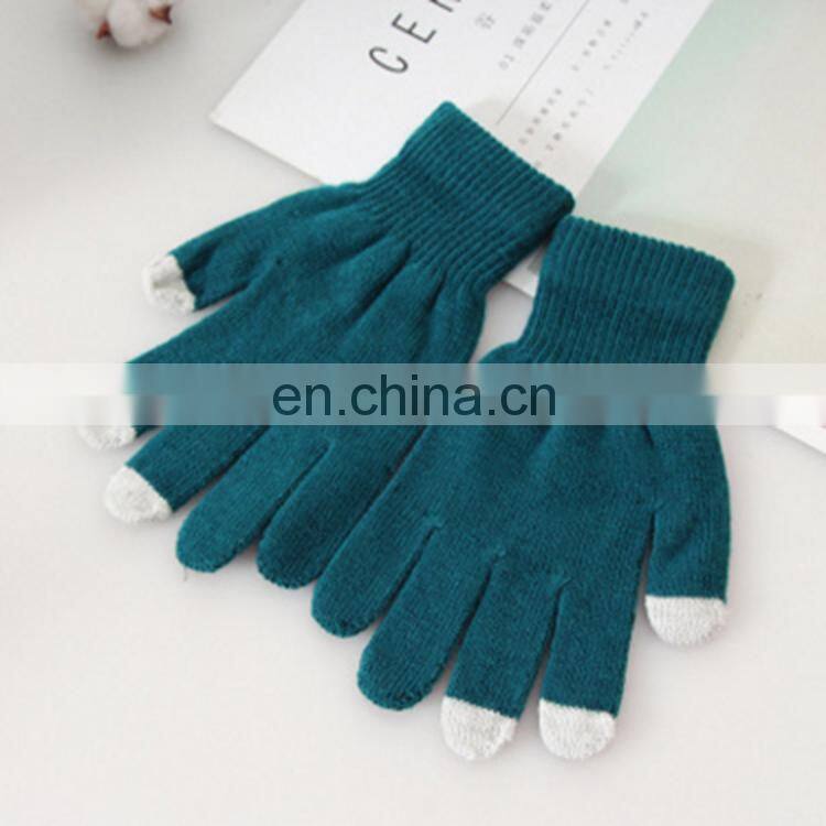 HY Solid Colors Wholesale Winter Warm Classical Knitted Cycling Screen Touch Gloves