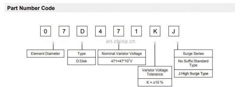 Metal Oxide Varistor MOV 07D471K Zinc Oxide Varistor Manufacturers
