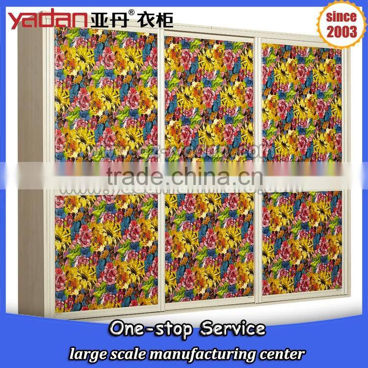 Customized gross decorated sliding door wardrobe closet bedroom furniture set