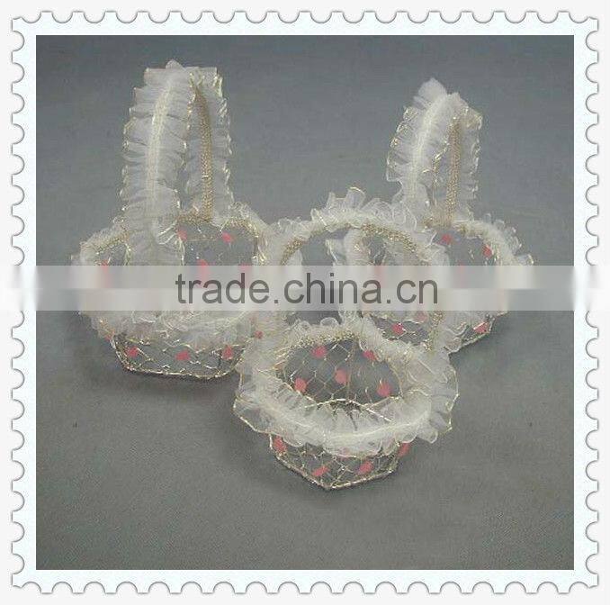 hexagonal handmade decorative wire basket with lace