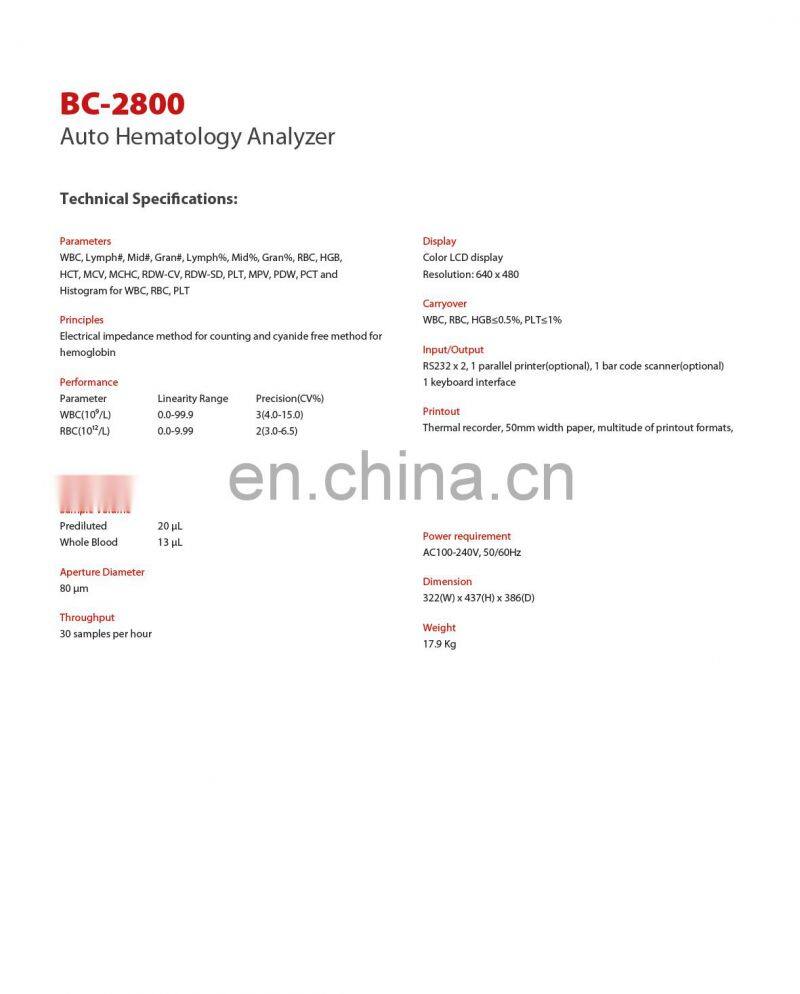 Best price Mindray BC-2800 Auto Hematology analyzer for sale /Mindray BC 2800