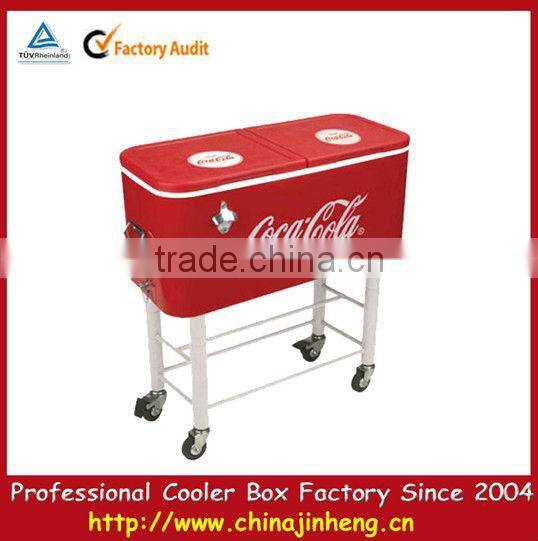 Metal cola cooler with wheels