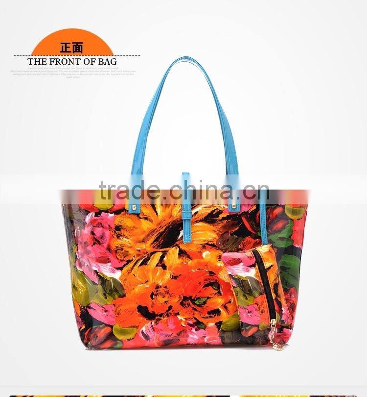 colorful big flowers PU leather for bags, cases and shoes