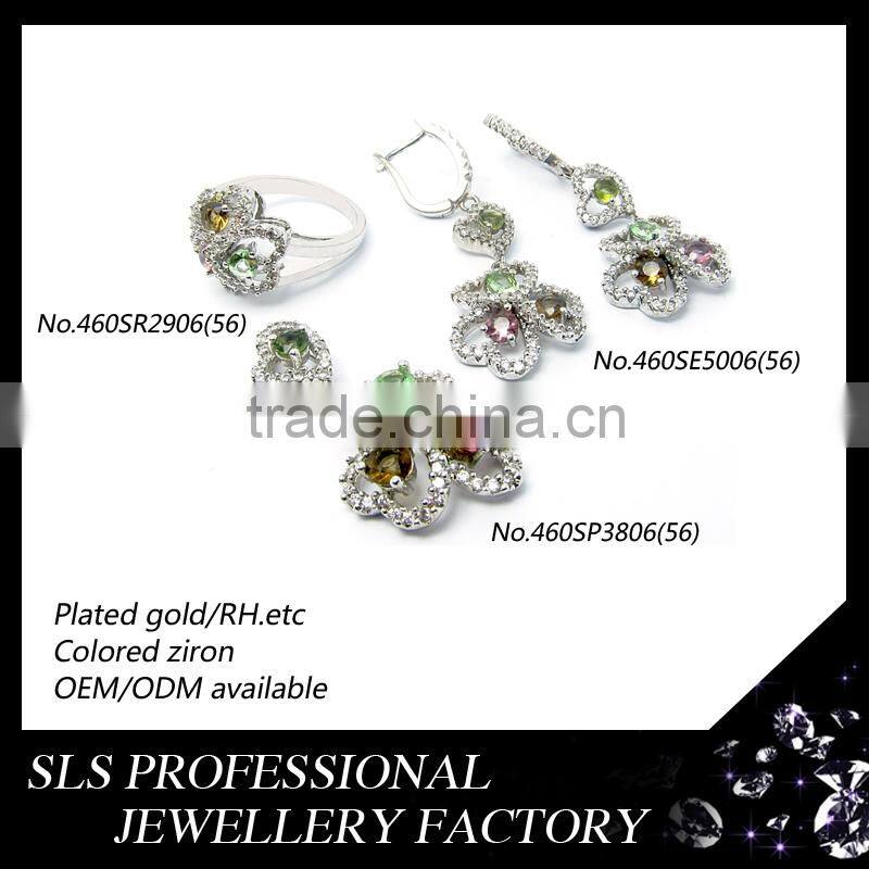 chinese imitation jewellery factory handmade silver jewelry set color stone diamond jewellery