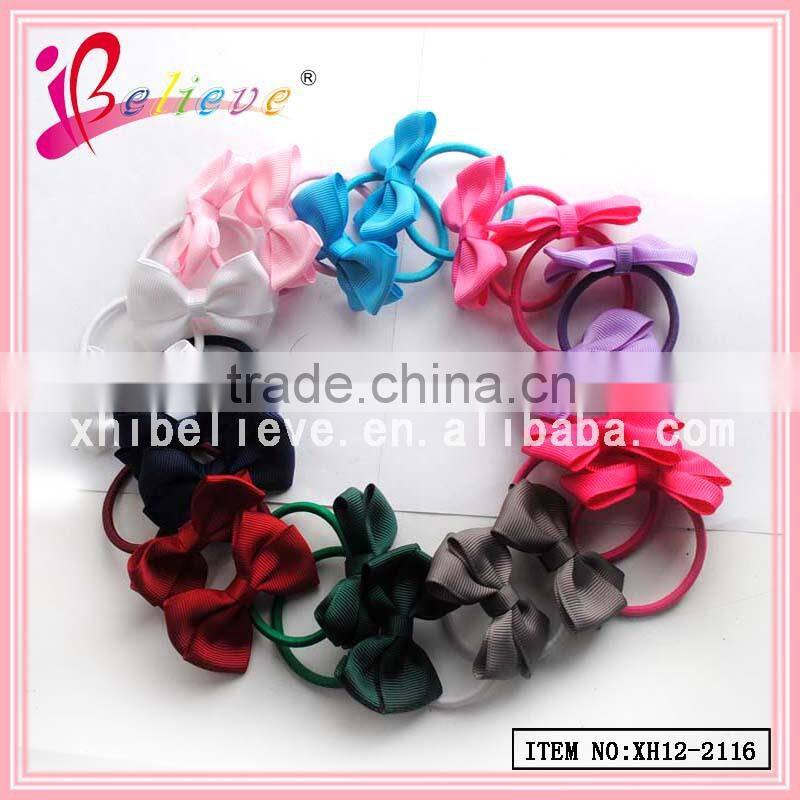 Wholesale handmade girls grosgrain ribbon bow elastic hair band