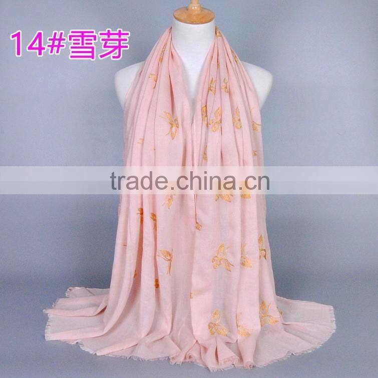 Latest Design Cotton Colorful Butterfly Emboridery Scarf Shawl