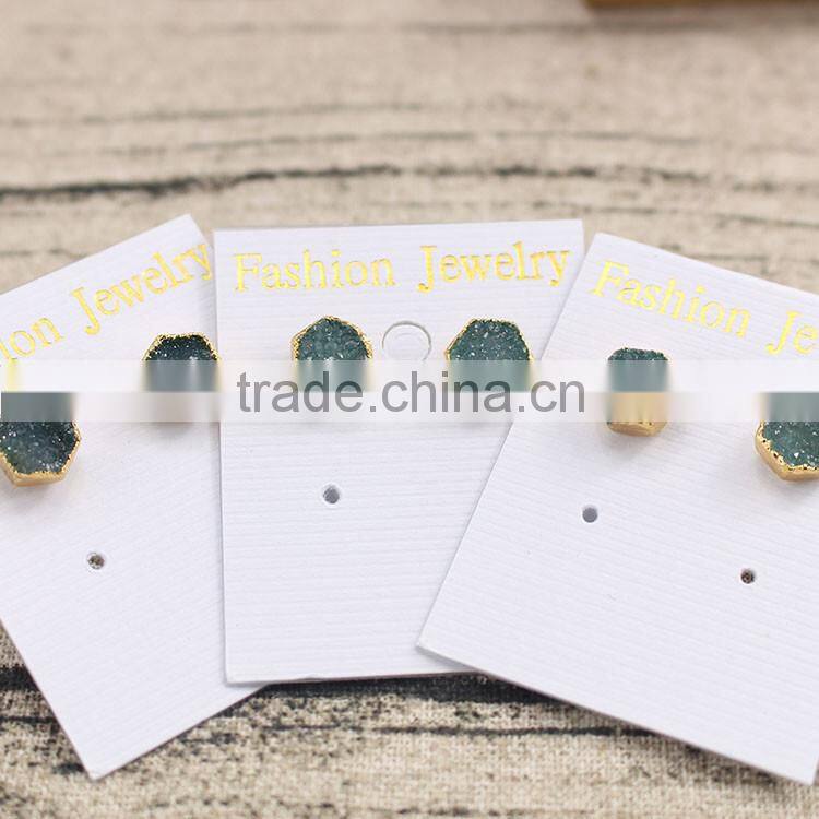 EA3235 Fashion green natural agate druzy hexagonal stud earrings