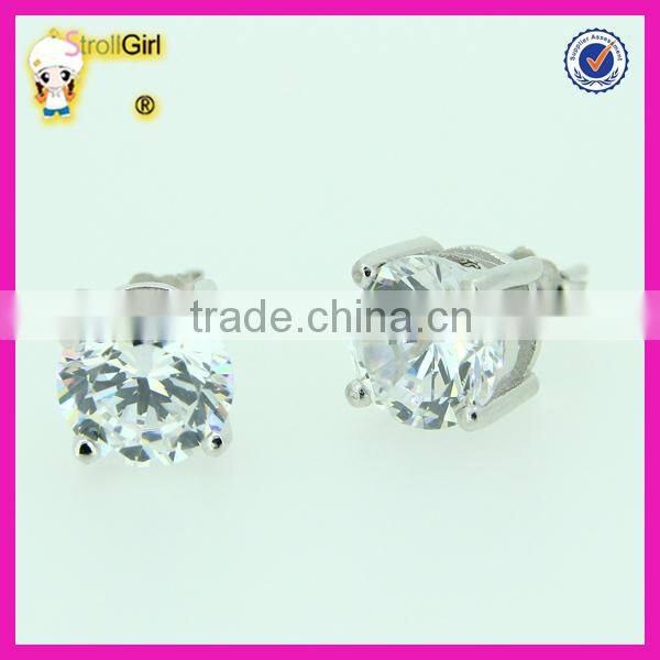 Fashion S925 gold plated gemstone earrings for girl, simple moonstone silver stud earring