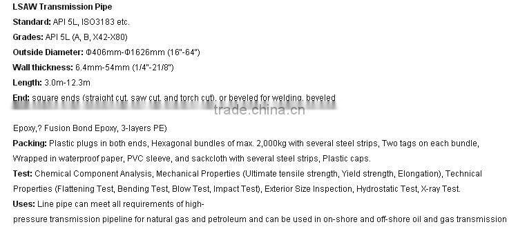 A 53 sch 60 LSAW carbon steel pipe