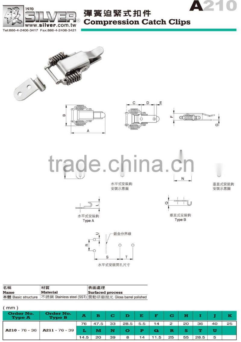 For Cabinet and Control Panel Stainless Steel Compression Catch Clips