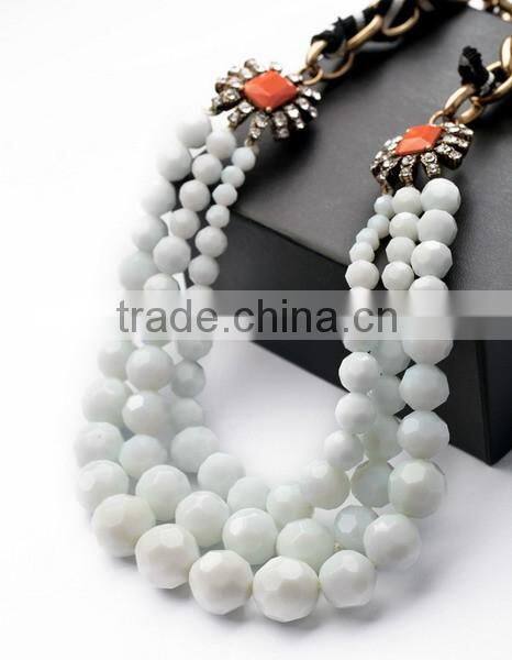 Triple strand white bead necklaces summer jewelry