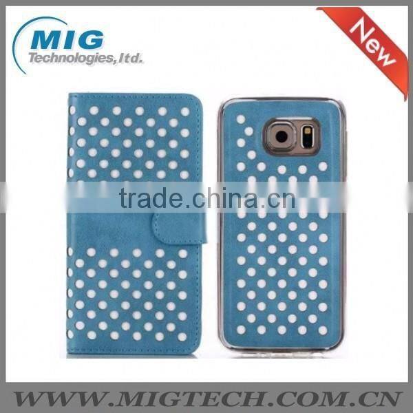 Phone case Empty thread Polka Dot PU+ TPU wallet case with stand, For Samsung galaxy S6 edge leather case