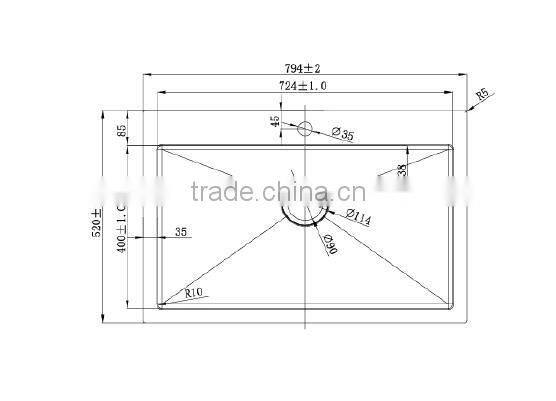 New Design 770*496mm Cutout Size R10/R0 square SUS 304 Kitchen Sink